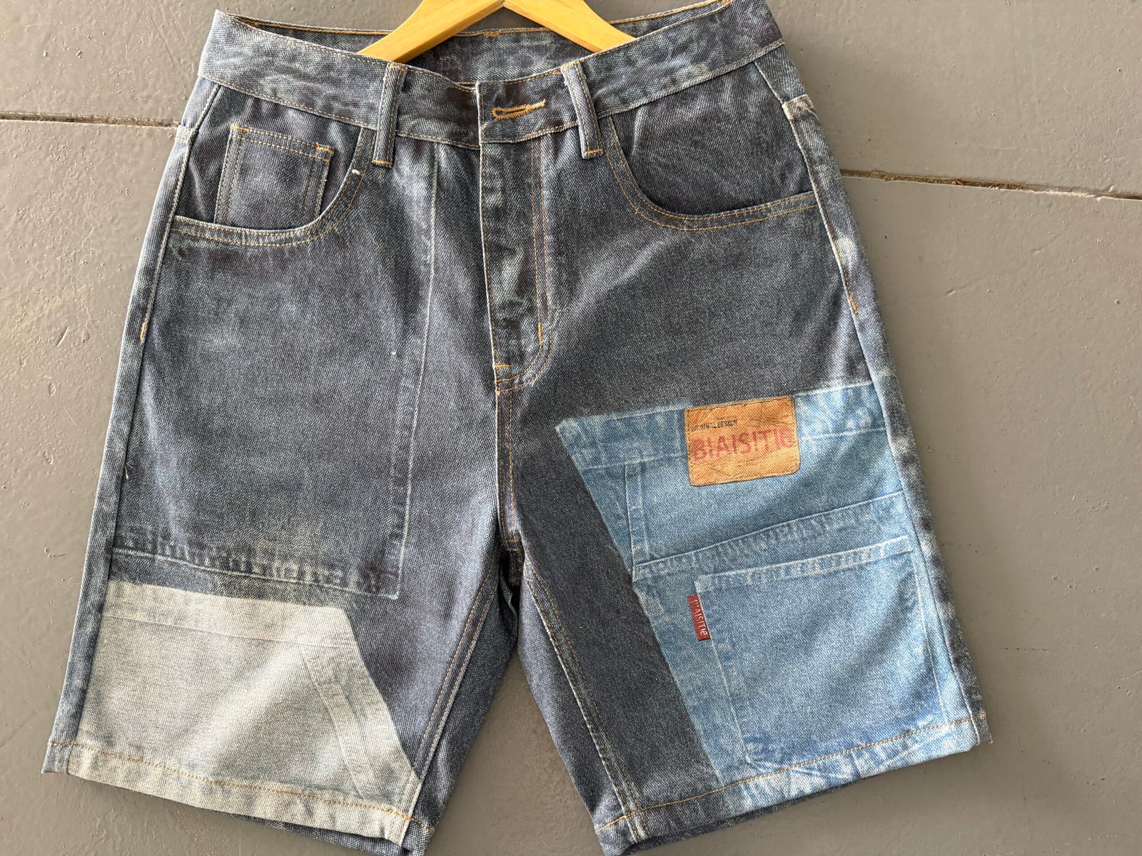 Digital Print Denim Short digital print denim pants