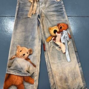 digital print denim pants