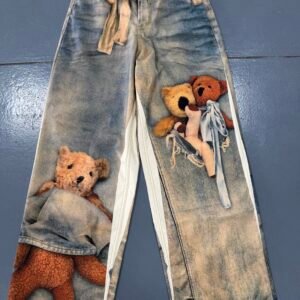 digital print denim pants
