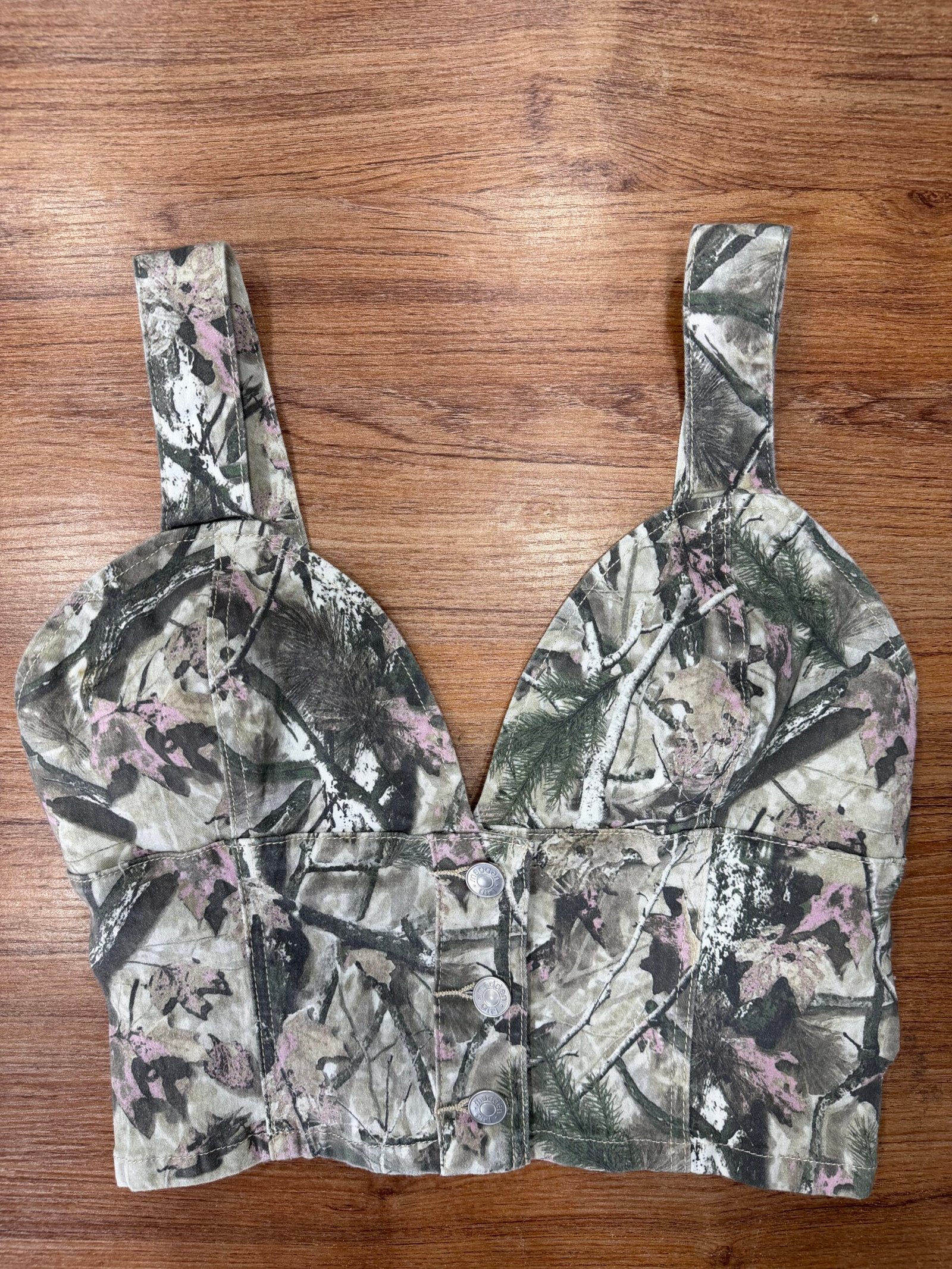 Camo Print Button-Front Crop Top auto draft