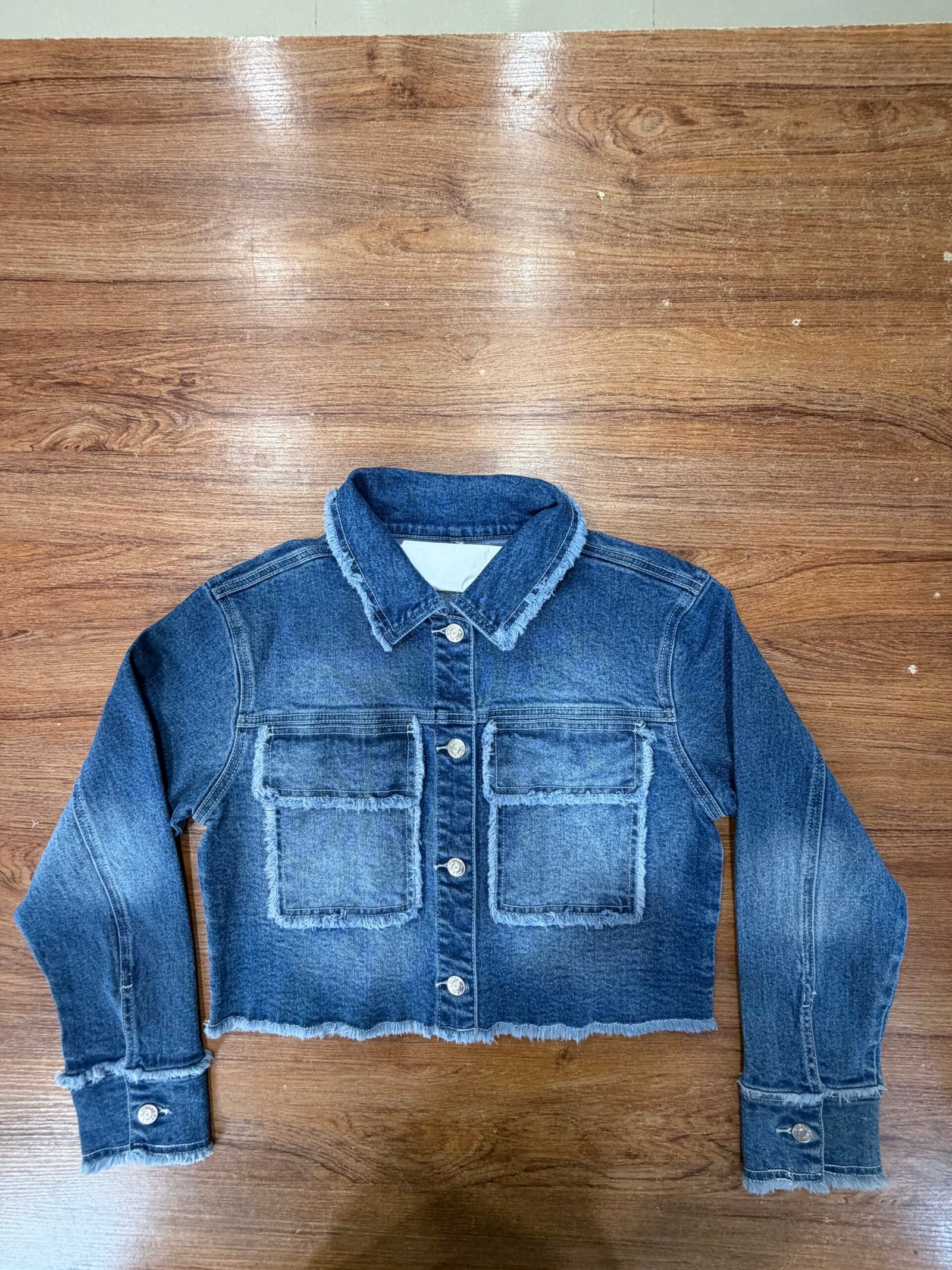 Raw Edge Cropped Denim Jacket auto draft
