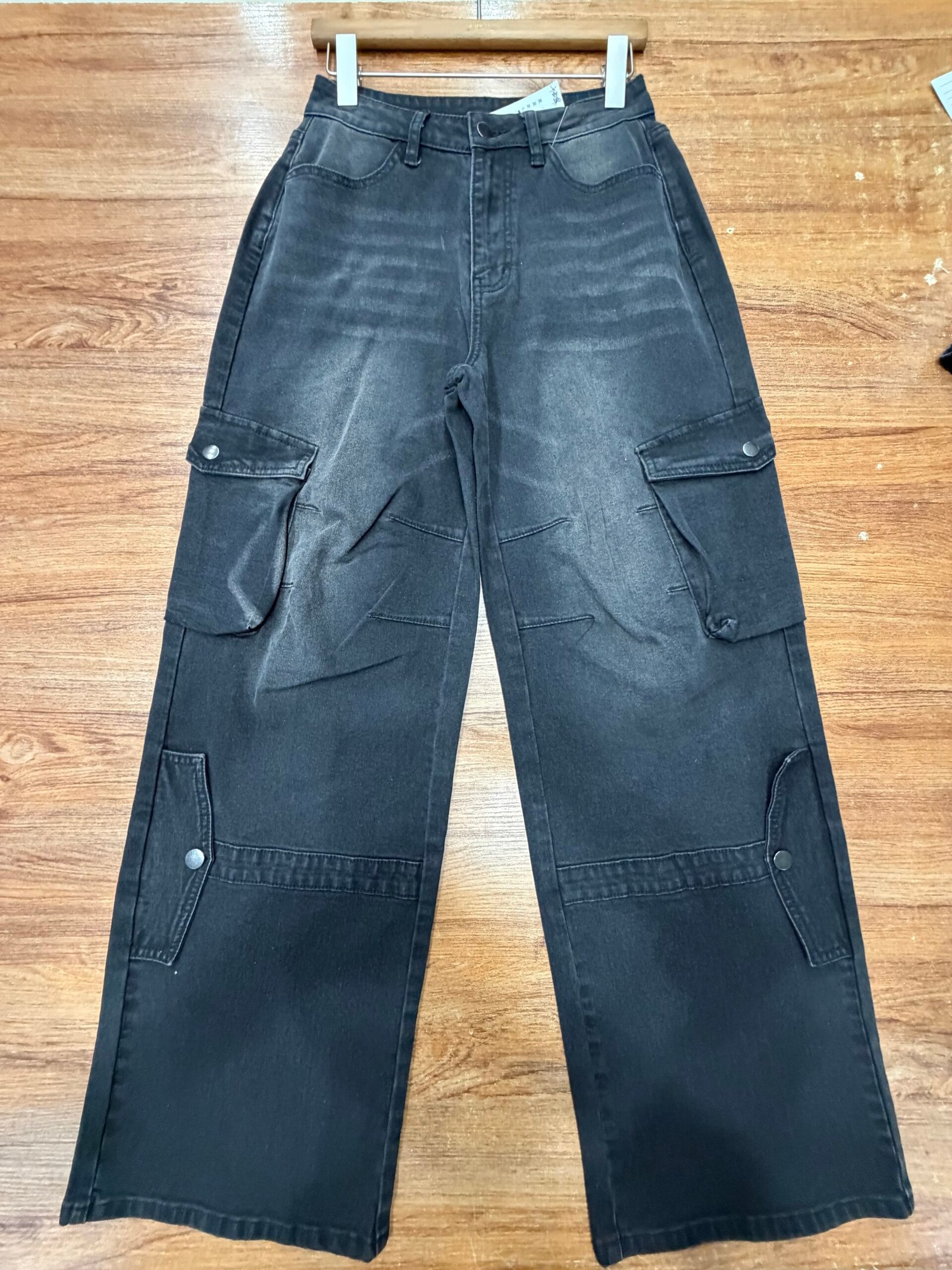 Washed Black Cargo Wide-Leg Denim Jeans auto draft