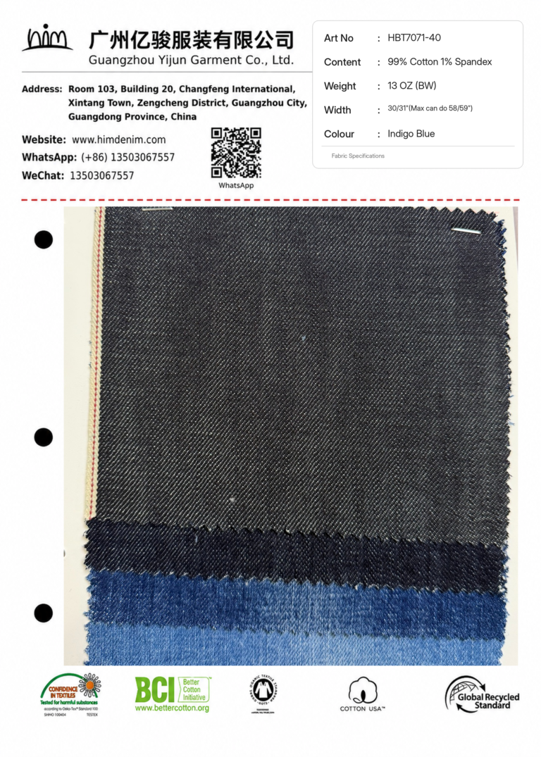 In-Stock Selvedge Denim 01 hbt7071 40 13oz indigo blue