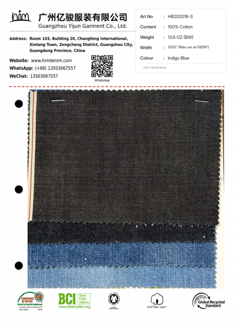 In-Stock Selvedge Denim 02 hb202018 3 13.5oz indigo blue