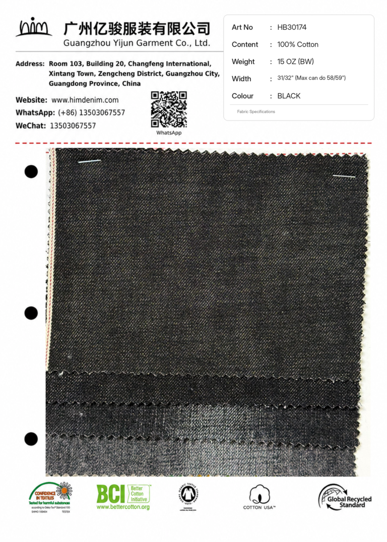 In-Stock Selvedge Denim 04 hb30174 15oz black