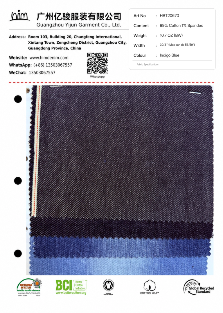 In-Stock Selvedge Denim 06 hbt20670 10.7oz indigo blue